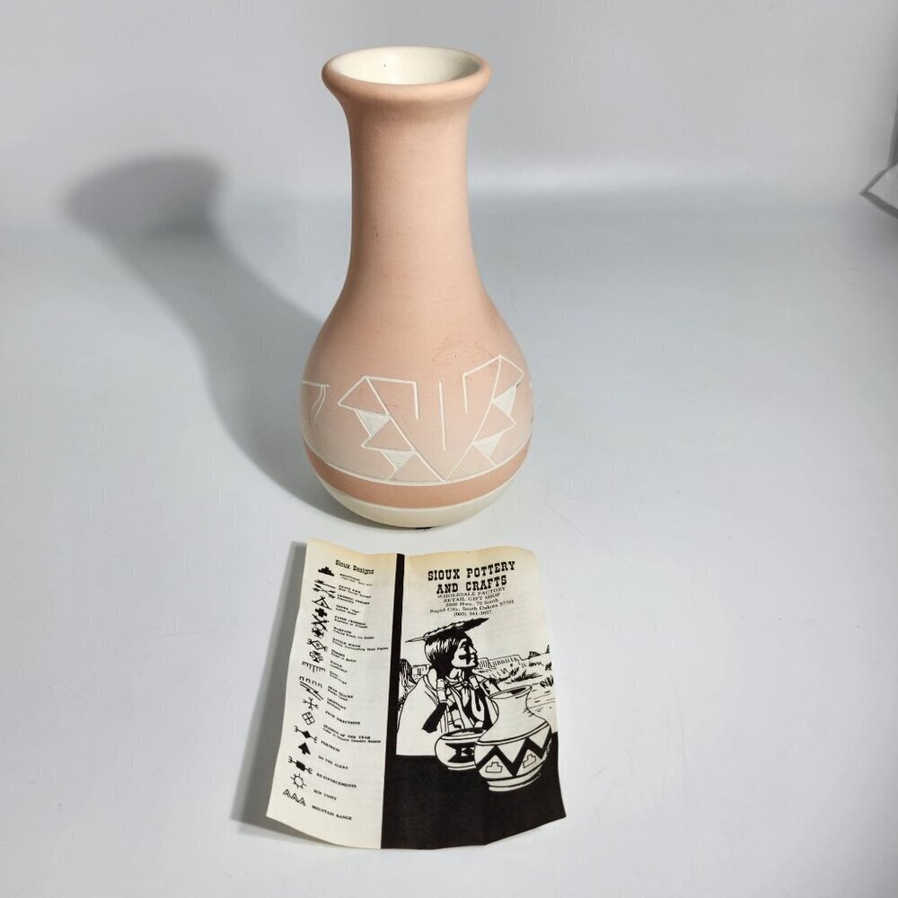 Sioux Pottery Handmade Ceramic Vase With Traditional Native American Design